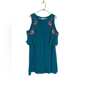 Umgee Teal Tunic with Red Floral Embroidered Accents